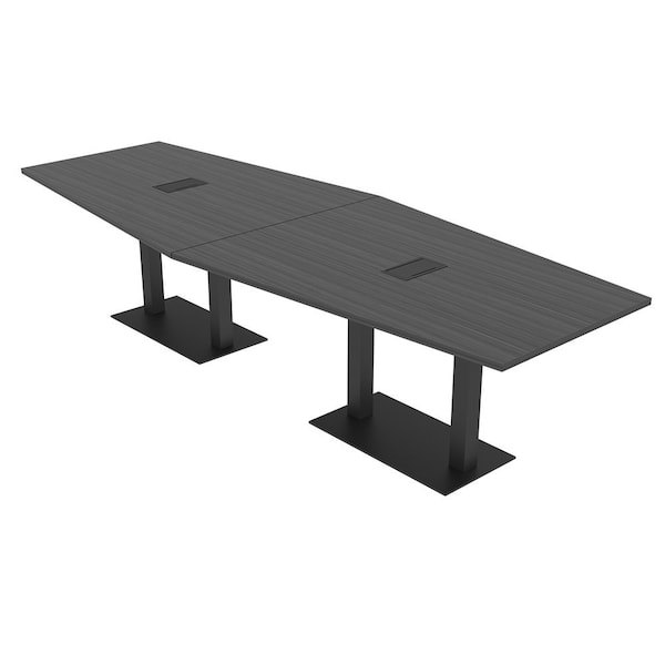 Skutchi Designs Hexagon Conference Table With Power, 48 in W, 120 in L, Grey HAR-HEX.IR-48X120-DOU.BK-WA7949-EBLK - main
