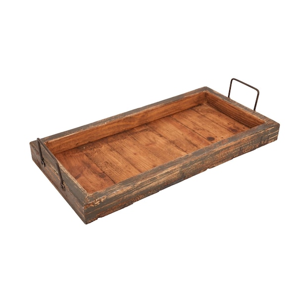 Homeroots 21in Gray And Natural Solid Wood Handmade Serving Tray With Handles 724229 - main