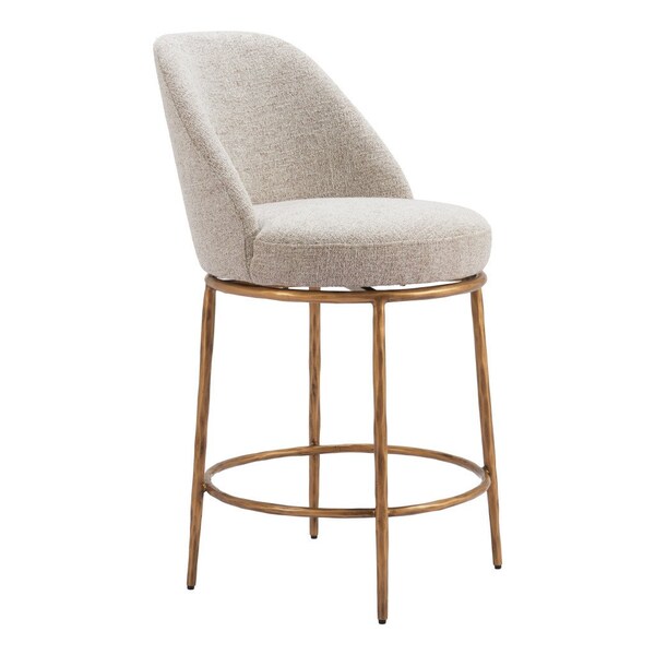Homeroots 24" Beige and Gold Fabric and Steel Counter Height Swivel Bar Chair 555677 - main