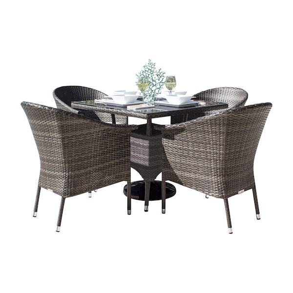 Hospitality Rattan Patio Ultra 5-Piece Woven Armchair Dining Set with Cushions 890-1130-GRY-5DA - main