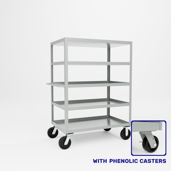 Pucel Five Shelf Extra Heavy Duty Stock Cart, 30 in W x 68 in H x 48 in D, Gray H-3048-P - main
