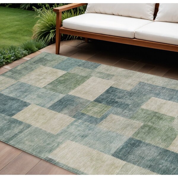 Homeroots 8' X 10' Blue Geometric Washable Indoor Outdoor Area Rug 608265 - main