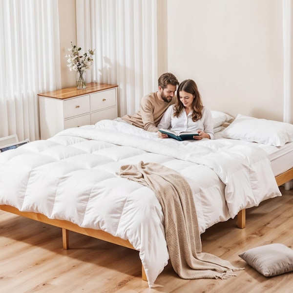 Simple Deluxe CJ-WH01-Q, Queen Size Wood Bed Frame, 12 Inch Wooden