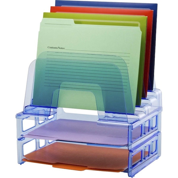 Officemate Blue Glacier Large Incline Sorter with 2 Letter Trays, Transparent Blue - 5 Compartment(s) - 23211 - main