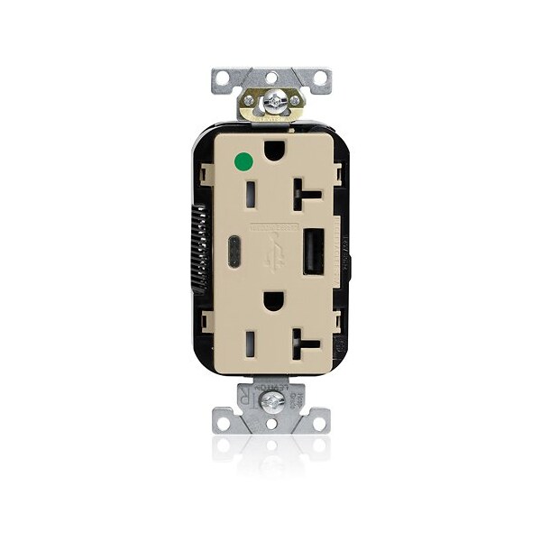 Leviton Duplex Outlet, USB A/C, Ivory, 20A, 125V M58AC-HGI - main