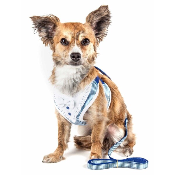 Petpurifiers Luxe Spawling 2-in-1 Mesh Reversed Adjustable Dog Harness-Leash with Fashion Bowtie, Blue - Medium PE3169795 - main