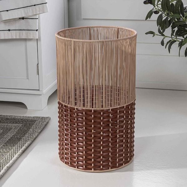 Happimess Harper Modern 4.13-Gallon 2-Tone Faux Wicker Cylinder Outdoor Trash Can, Pink/Red HPM1101C - main
