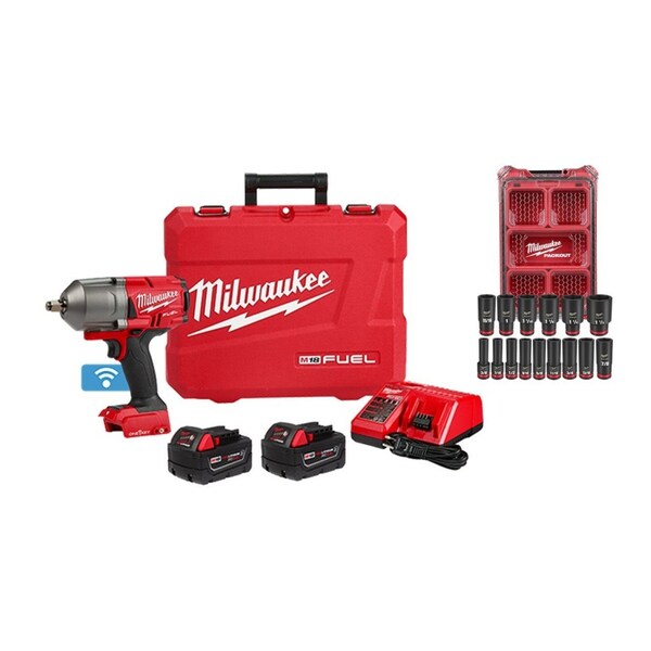 Milwaukee Tool M18 FUEL 1/2" HTIW w/OK + SAE Socket Set 2863-22R, 49-66-6802 - main