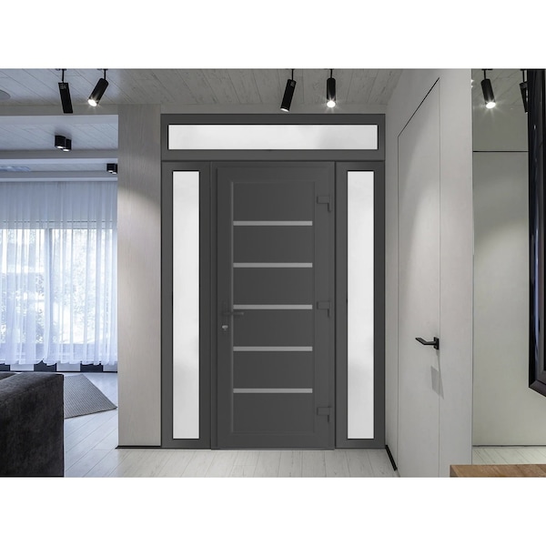 Vdomdoors Front Exterior Prehung Metal-Plastic Door, Manux 8415 Antracite Grey, 2 Side and Top Sidelite Trans MANUX8415EXD-ANT-W14+36+14xH80+14-LH - main