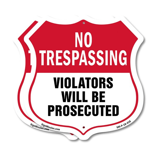 Signmission No Trespassing Shield Sign Violators Wil, 18 inch X 18 inch, Plastic Sign, 2PK SHI-P-2PACK-18-418 - main