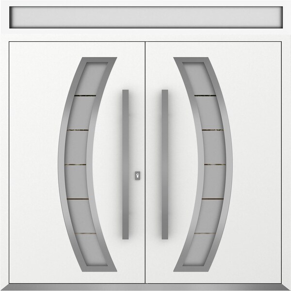 Vdomdoors Metal Double Doors Deux 6500 White Enamel Frosted Glass Top Transom Entry Modern Painted (W72xH80+1 DEUX6500DEXD-BEM-W72xH80+16-RH-I - main