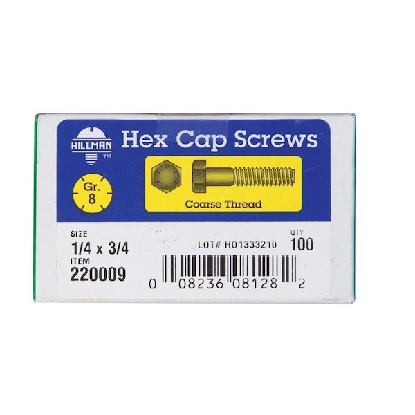 Hillman 1/4 in. D X 3/4 in. L Heat Treated Steel Hex Head Cap Screw, 100PK 220009 - main
