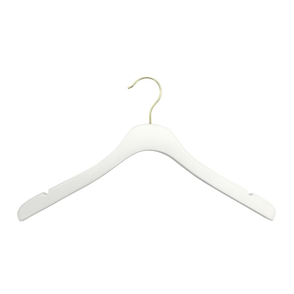 Nahanco 17in High Gloss White Wooden SlimLine Jacket Hanger w/ Gold Hook, 25PK SL23517GH - main