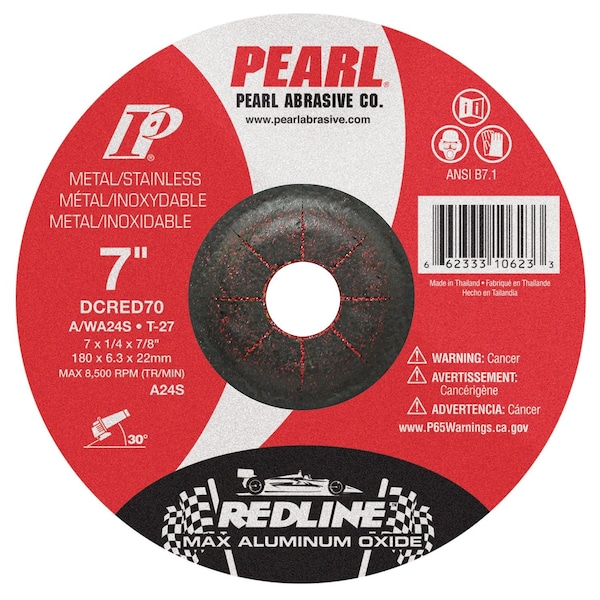 Pearl Type 27, 7 in Dia, 1/4 in Thick, 7/8 in Arbor Hole Size, 24 Grit DCRED70 - main