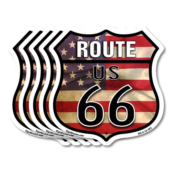 Signmission Route Us 66 Flag, 12 inch X 12 inch, Aluminum Metal Sign, 5PK SHI-A-5Pack-12-483 - main