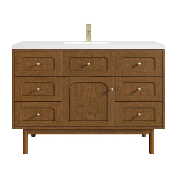 James Martin Vanities Laurent 48" Sgl Vanity, Honey Oak w/ Sgl Hole 3 CM White Zeus Silestone Top and Matching Backsplash 545-V48-HNO-1WZ - main