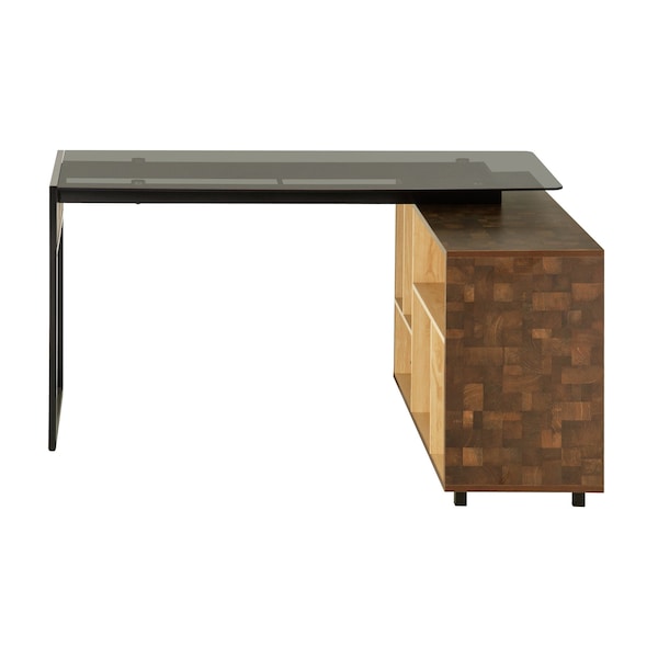 Homeroots 56" Oak Wood and Stainless Steel L Shape Computer Desk 723736 - main