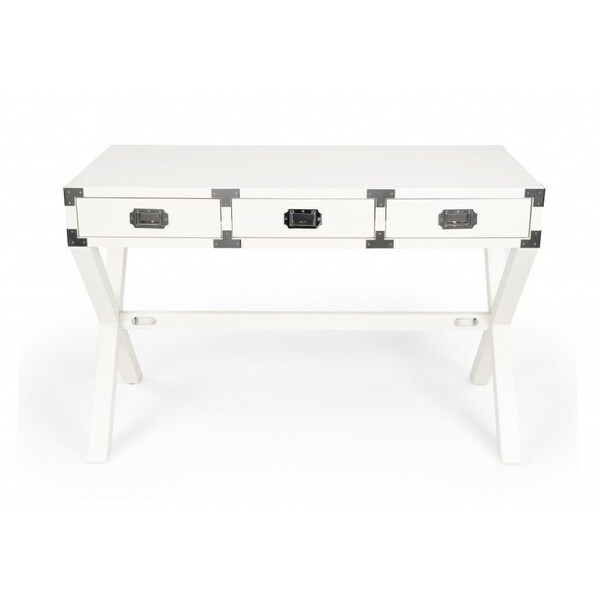 Homeroots 46" White Solid Wood Writing Desk With Three Drawers 389448 - main