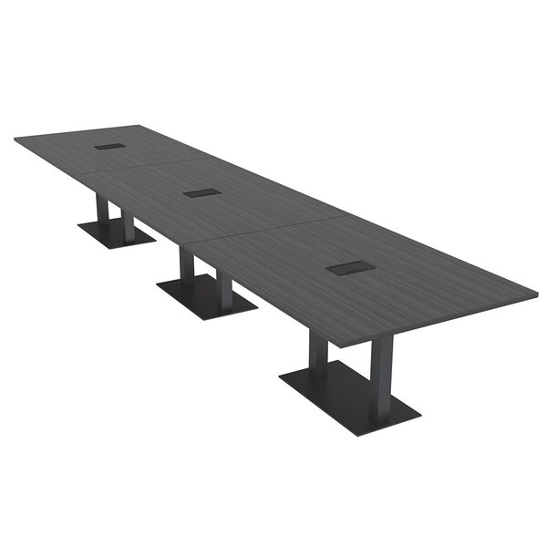 Skutchi Designs Rectangle Conference Table With Power Unit, 48 in W, 216 in L, Grey HAR-REC-48X216-DOU.BK-WA7949-EBLK - main
