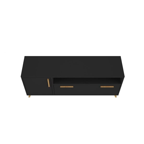Homeroots Modern Black And Natural Long Door TV Stand 389029 - main