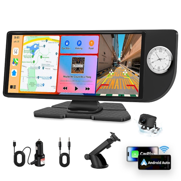 Wrightmaster 10.26 in HD Touch Screen Car Stereo, with CarPlay, Android Auto, FM radio, White Built-in Clock ZR-Dial-white - main