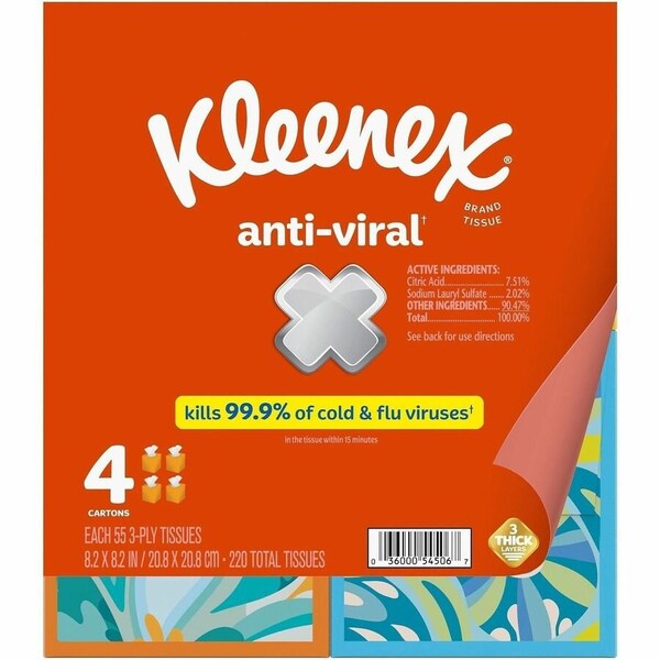 Kleenex Anti-viral Facial Tissue, 3 Ply, WhiteBox, 12PK 54506 - main