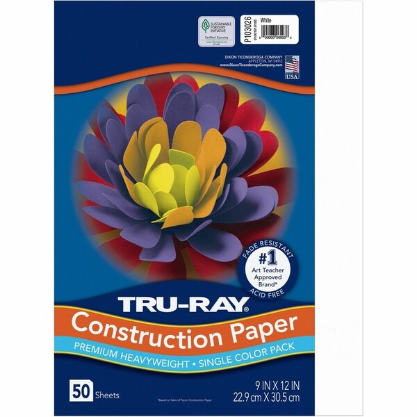 Pacon Tru-Ray® Construction Paper, White, 9" x 12", 50 Sheets/Pk, PK10 103026 - main