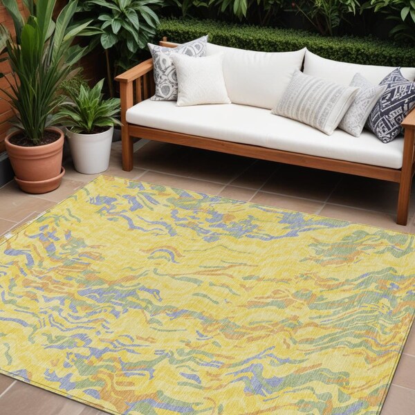 Homeroots 8' X 10' Yellow Purple And Green Abstract Washable Indoor Outdoor Area Rug 600333 - main