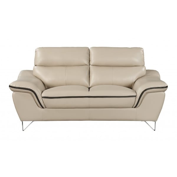 Homeroots 69in Beige And Silver Faux Leather Love Seat 329492 - main