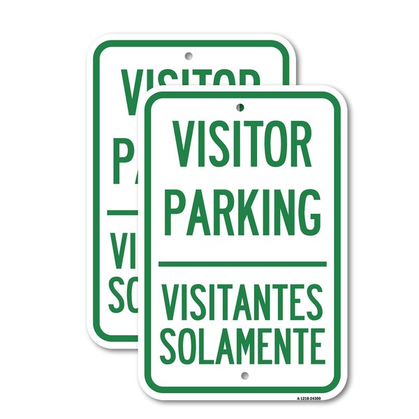 Signmission Bilingual Reserved Parking Sign Visitor Parking, Visita, 12'' X 18'', Heavy Gauge Aluminum, 2PK A-1218-2PACK-24300 - main