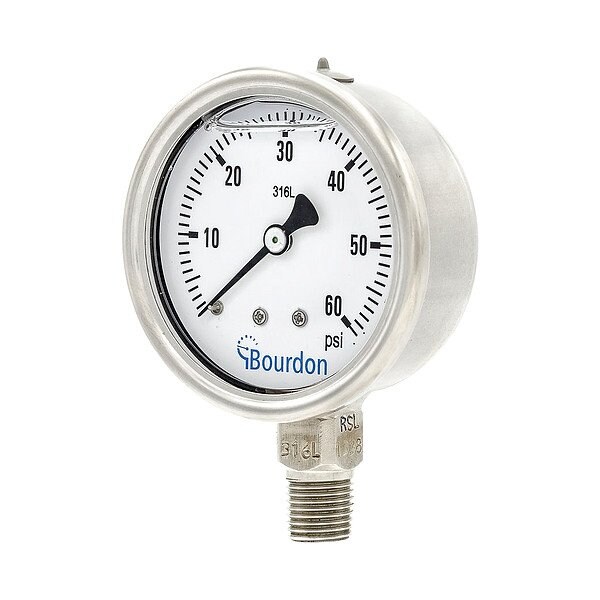 Bourdon Pressure Gauge, 0 to 60 psi, 2 1/2 in Dial, 1/4 in NPT, Bottom Location MEX3-D52.H19/0133 - main