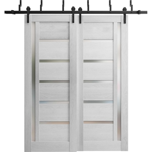 Sartodoors Sliding Closet Frosted Glass Barn Bypass Doors Grey 56x80 (2* 28x80) Solid Core Modern Interior QUADRO4088BBB-OAK-56 - main