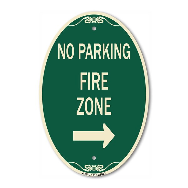 Signmission No Parking Sign Fire Zone with Right Arrow, 12 In X 18 In Architectural Oval, Heavy Gauge Aluminum A-OV-G-1218-23672 - main