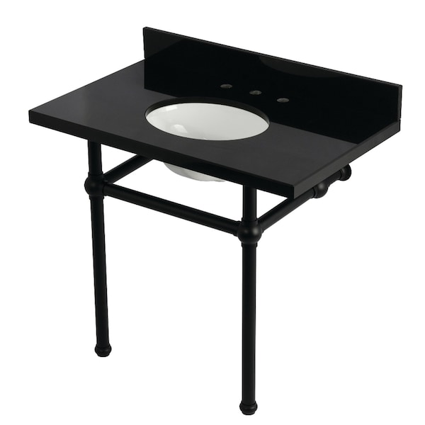 Kingston Brass 36" Black Granite Console Sink with Brass Legs, 8-Inch, 3-Hole, Black Granite/Matte Black KVPK3630KB0 - main