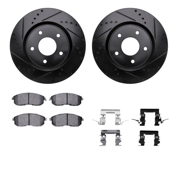 Dynamic Friction Co DFC Rotors-Drilled & Slotted-Black w/ EURO 5000 Ceramic Brake Pads Incl Hdw 8612-67006 - main