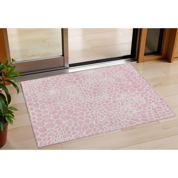 Homeroots 3' X 5' Pink And Ivory Geometric Washable Indoor Outdoor Area Rug 595103 - main