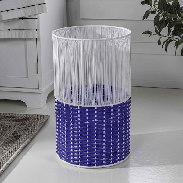 Happimess Harper Modern 4.13-Gallon 2-Tone Faux Wicker Cylinder Outdoor Trash Can, White/Blue HPM1101A - main