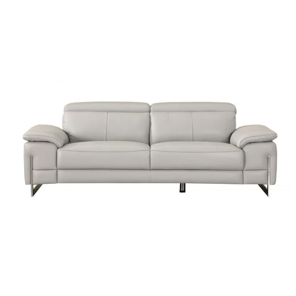 Homeroots 87" Light Gray Italian Leather Sofa With Silver Legs 329684 - main