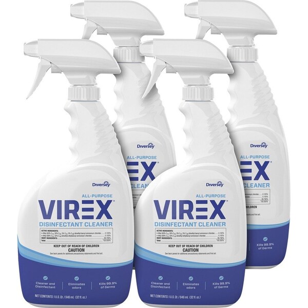 Diversey All Purpose, Virex Dsnfctnt Clnr, 32oz, PK4, Spray Bottle, 32 fl oz (1 quart), Citrus, 4 PK CBD540540 - main