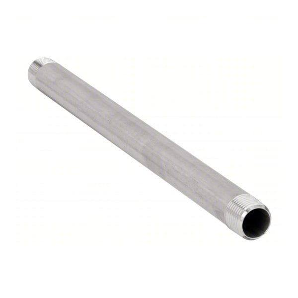 Zoro Select 1-1/2" MNPT x 12" TBE Stainless Steel Pipe Nipple Sch 80 E4BNH15 - main