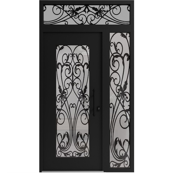Vdomdoors Aluminum Door Iron 1601 Black Entry Steel Metal Classic Painted 50 x 92 (36+14 x 80+12)-Left Inswin IRON1601EXD-BLK-W36+14xH80+12-LH-I - main