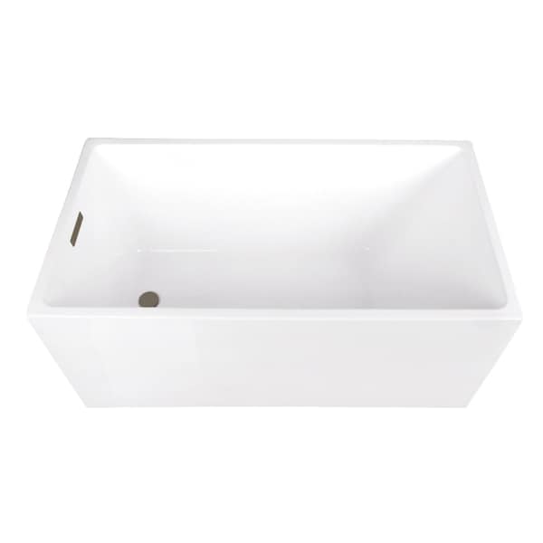 Kingston Brass 51" Acrylic Rectangular Double Ended Freestanding Tub with Drain, Glossy White/Antique Brass VTSQ512823C413 - main
