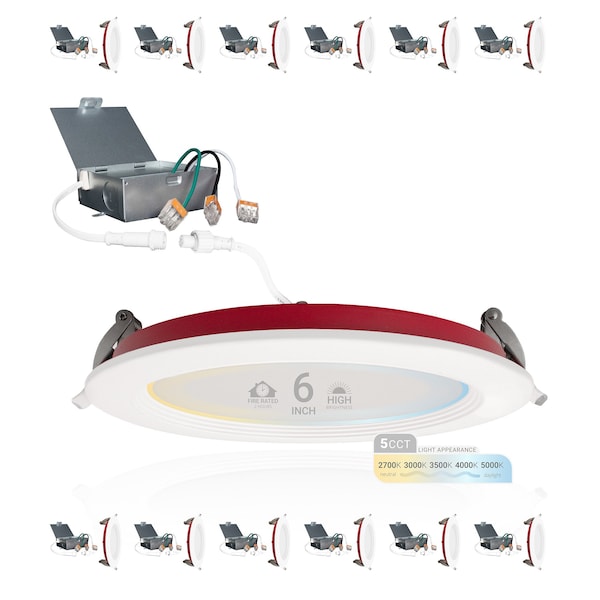 Nuwatt 6 Inch 2 Hour Baffle Trim Fire Rated Recessed Lighting Canless LED Lights 2700K-5000K, 1200LM, 12PK NW-PB-DL-6-15W-5CT-FR-WH-12P - main