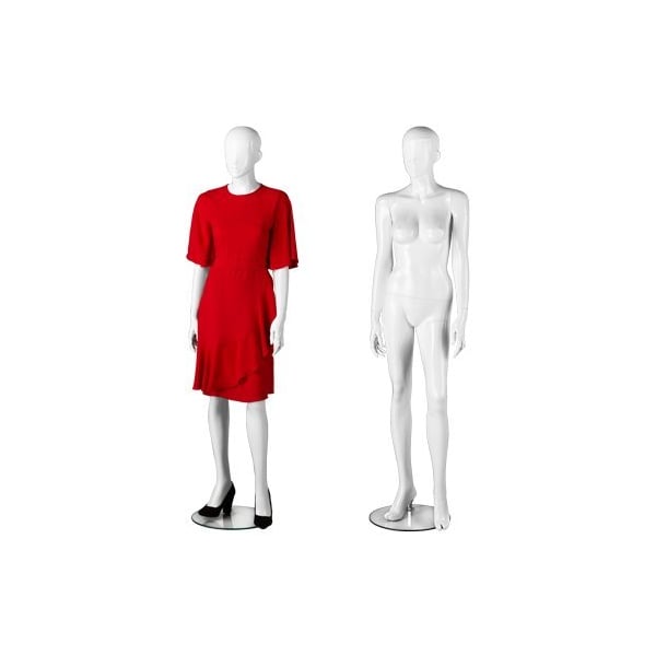 Specialty Store Services Female Full Body Glossy White Premium Fiberglass Mannequin With Hands At Sides and Glass Base 6267W - main