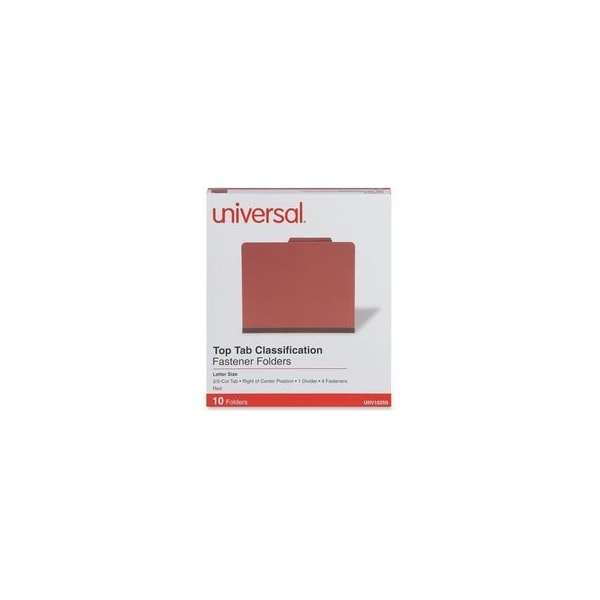 Universal 4-, 6-, 8-Section Classification Folders, 1 Divider, Letter, Red, 10PK UNV10250 - main