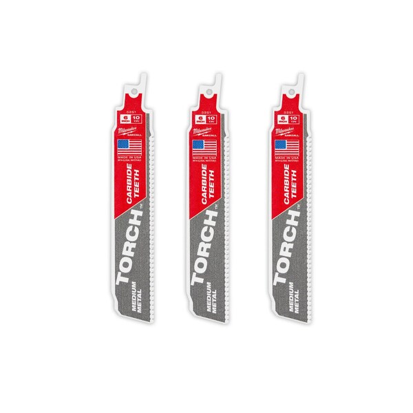 Milwaukee Tool 6 in x 10 TPI Reciprocating Saw Blade, 3 PK 48-00-5351 - main