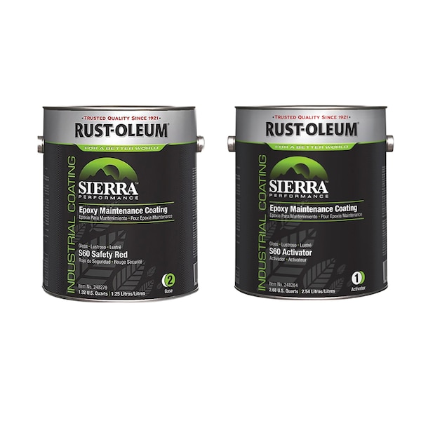 Rust-Oleum Epoxy Activator and Finish Kit, Safety Red, High Gloss, 1 gal, 230 to 340 sq ft/gal, S60 Series 248287 - main