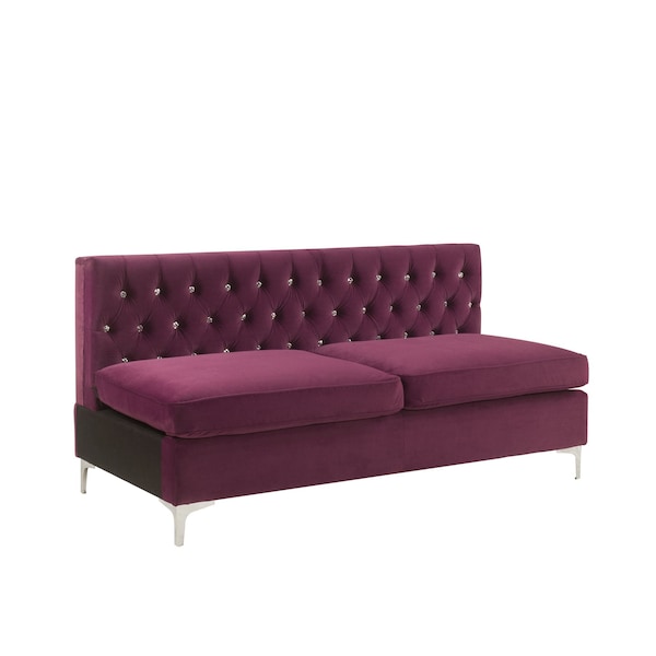 Homeroots 69" Burgundy Velvet Modular Sofa With Silver Legs 491026 - main