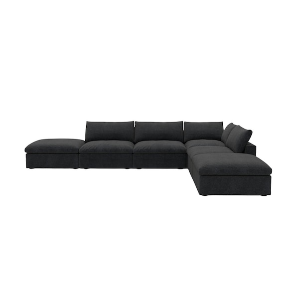 Homeroots Black Linen Blend Modular L Shaped Six Piece Corner Sectional 714577 - main