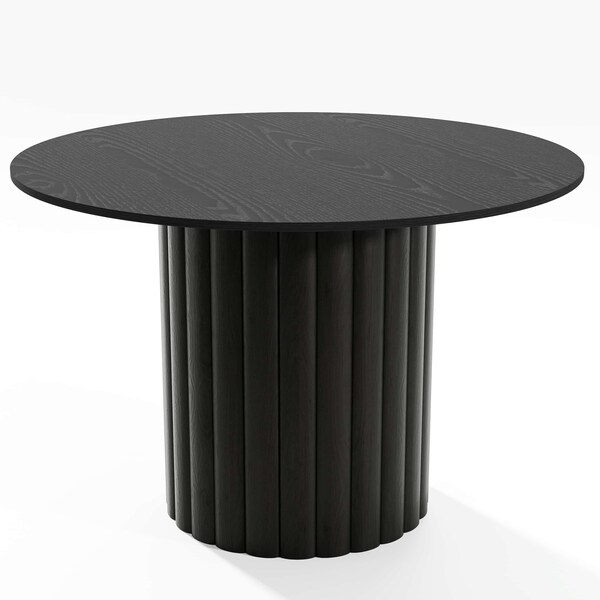 Homeroots 46" Black Solid Wood Pedestal Base Round Top Dining Table 721070 - main